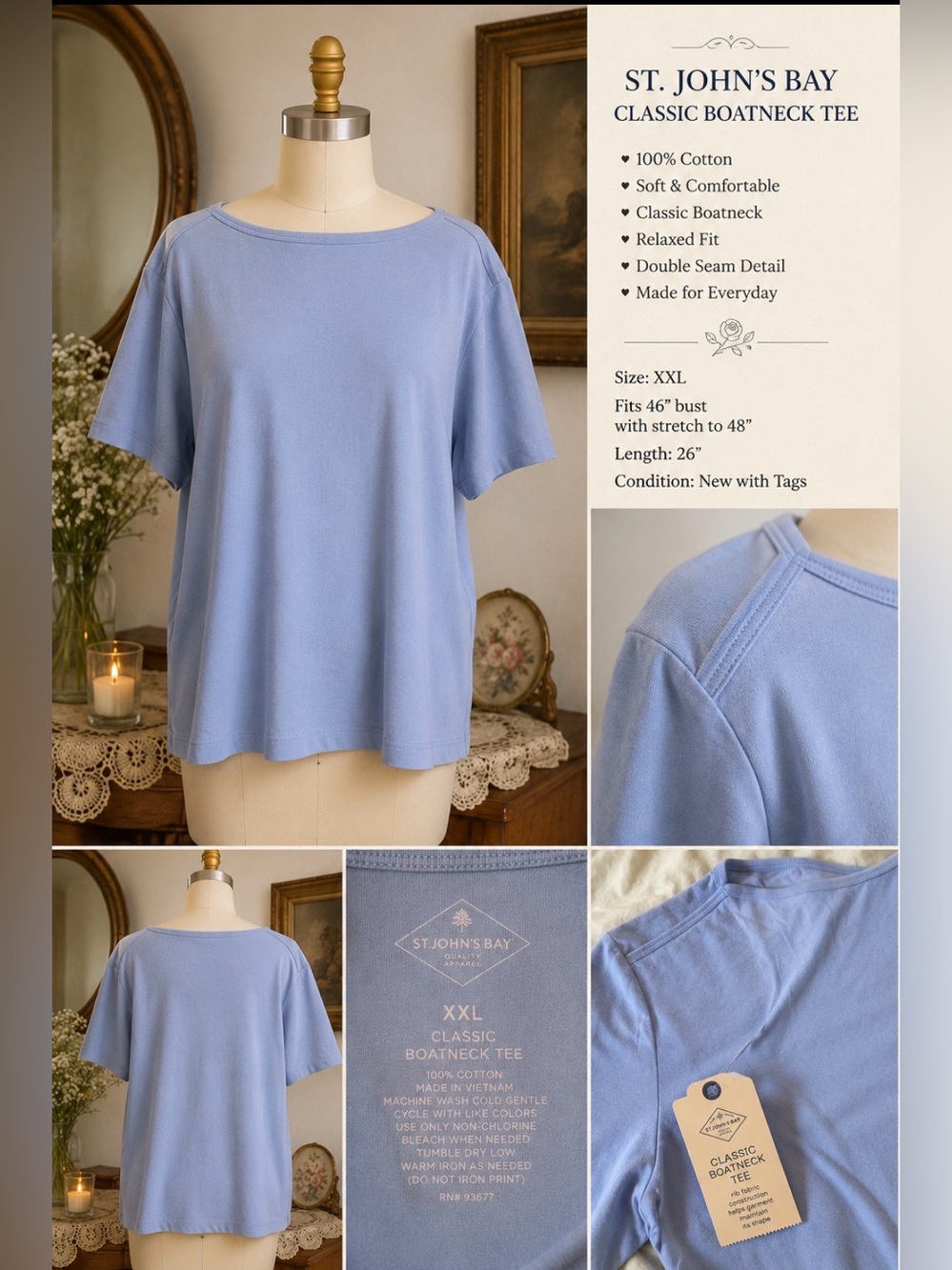 St. John's Bay Light Blue Classic Boatneck Tee